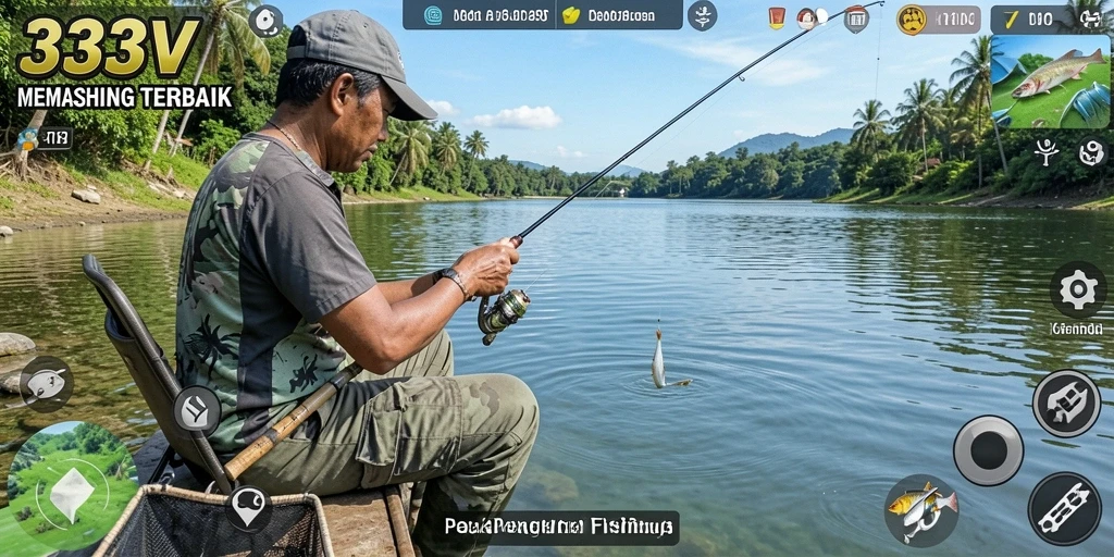 Tampilan gameplay <strong>333V</strong> dengan aksi memancing yang seru dan menantang.